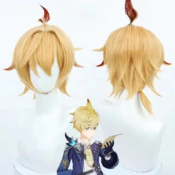 Gvavaya Game Cosplay Genshin Impact Mika Cosplay Wig 35cm Yellow Hair