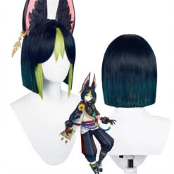 Gvavaya Game Cosplay Genshin Impact Sumeru Tighnari Cosplay Wig Mixed Color 30cm Hair