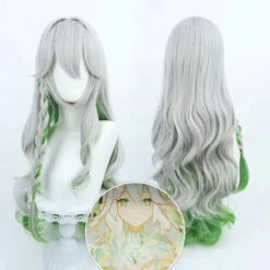 Gvavaya Game Cosplay Genshin Impact Greater Lord Rukkhadevata Cosplay Wig 100cm Grey Mixed Green Hair