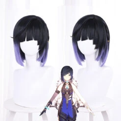Gvavaya Game Cosplay Genshin Impact Yelan Cosplay Wig Dark Blue Gradient Purple 32cm Hair
