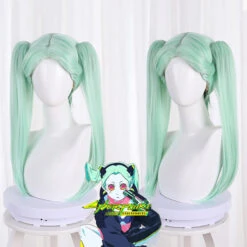Gvavaya Cosplay Anime Cyberpunk Edgerunners Rebecca Cosplay Wig Cyan Color 50cm Hair