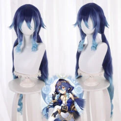 Gvavaya Game Cosplay Genshin Impact Layla Cosplay Wig 100cm Mixed Blue Gradient Hair