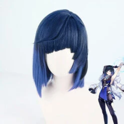 Gvavaya Game Cosplay Genshin Impact Yelan Cosplay Wig Black Gradient Purple 30cm Hair