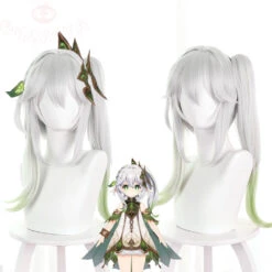 Gvavaya Game Cosplay Genshin Impact Sumeru Lesser Lord Kusanali/Nahida Cosplay Wig Silver White Gradient Light Green 45cm Hair