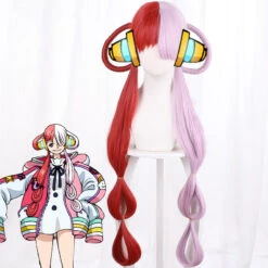 Gvavaya Anime Cosplay One Piece Film Red Uta Cosplay Wig Half Pink Half Red 90cm Hair