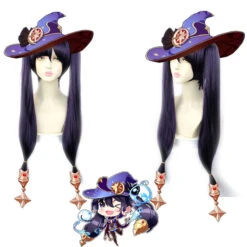Gvavaya Game Cosplay Genshin Impact Mona Cosplay Wig Black Purple 70cm Hair
