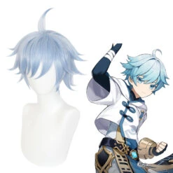 Gvavaya Game Cosplay Genshin Impact Chongyun Cosplay Wig Light Blue 30cm Hair