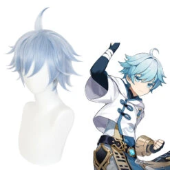 Gvavaya Game Cosplay Genshin Impact Chongyun Cosplay Wig Light Blue 30cm Hair -Gvavaya Deals Store 22267442145 1210783453