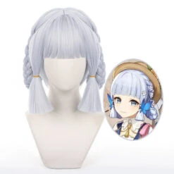 Gvavaya Game Cosplay Genshin Impact Kamisato Ayaka Springbloom Missive Cosplay Wig 30cm Silver Grey Hair