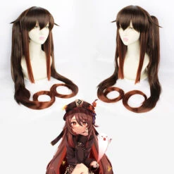 Gvavaya Game Cosplay Genshin Impact Hu Tao Cosplay Wig Brown Red 100cm Hair