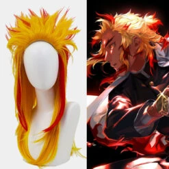 Gvavaya Cosplay Demon Slayer: Kimetsu No Yaiba Rengoku Kyoujurou Cosplay Wig Demon Slaying Corps 40cm Short Hair