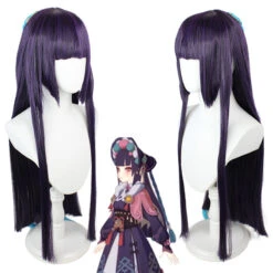 Gvavaya Game Cosplay Genshin Impact Yunjin Cosplay Wig Dark Purple & Blue 80cm Hair