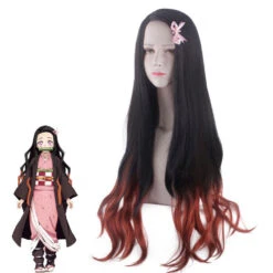 Gvavaya Cosplay Demon Slayer: Kimetsu No Yaiba Kamado Nezuko Cosplay Wig Demon Slaying Corps 100cm Long Hair