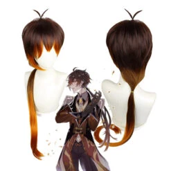 Gvavaya Game Cosplay Genshin Impact Zhongli Cosplay Wig Yellow Brown 90cm Hair