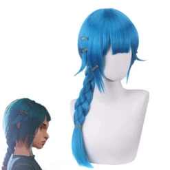 Gvavaya Anime Cosplay LOL Arcane Powder Jinx Cosplay Wig Lake Blue 40cm Hair