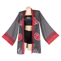 Gvavaya Anime Cosplay Naruto Akatsuki Three-piece Swimsuit Outfits Swimwear With Cloak