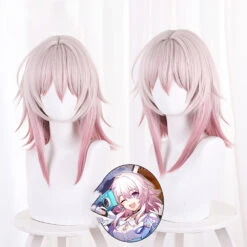 Gvavaya Game Cosplay Honkai Impact: Star Rail March7th Cosplay Wig 38cm Long Pink Gradient Wig