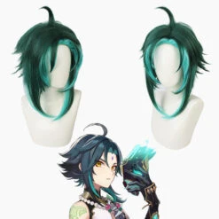 Gvavaya Game Cosplay Genshin Impact Xiao Cosplay Wig Dark Green Gradient 40cm Hair
