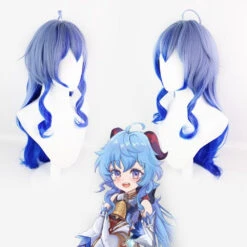 Gvavaya Game Cosplay Genshin Impact Ganyu Cosplay Wig Water Blue 80cm Hair
