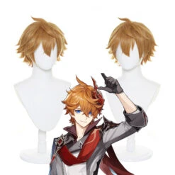 Gvavaya Game Cosplay Genshin Impact Tartaglia Cosplay Wig Orange 30cm Hair