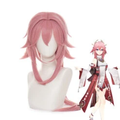 Gvavaya Game Cosplay Genshin Impact Yae Miko Cosplay Wig Cherry Pink 80cm Hair