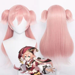 Gvavaya Game Cosplay Genshin Impact Yanfei Cosplay Wig Pink 60cm Hair