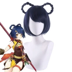 Gvavaya Game Cosplay Genshin Impact Xiangling Cosplay Wig Dark Blue Short Hair